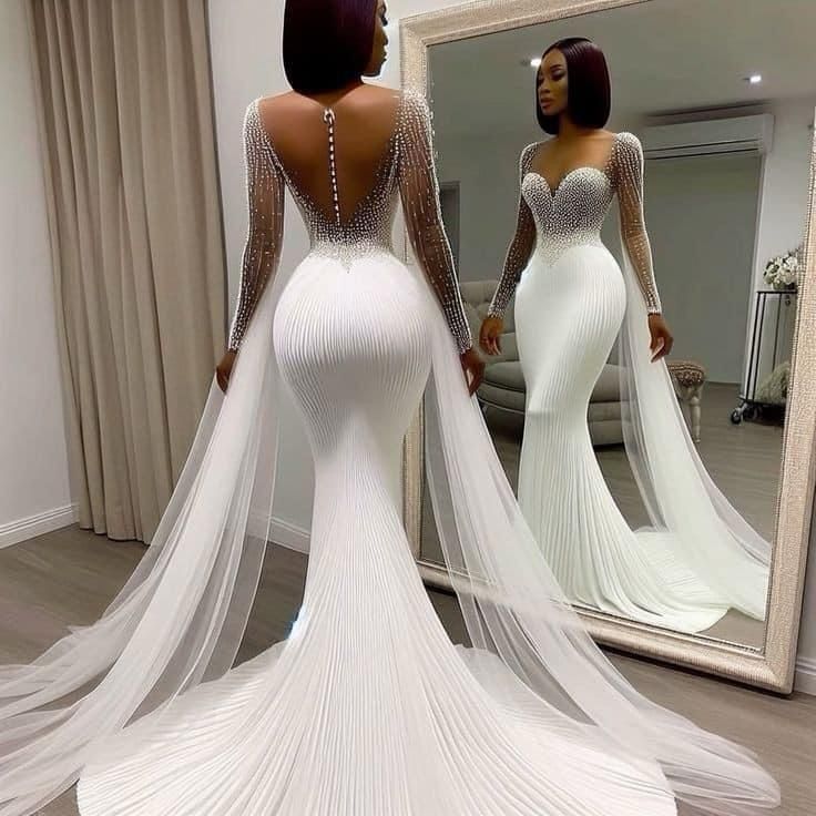 White Mermaid Long Elegant Wedding Dresses Princess Bridal Gown fg7370