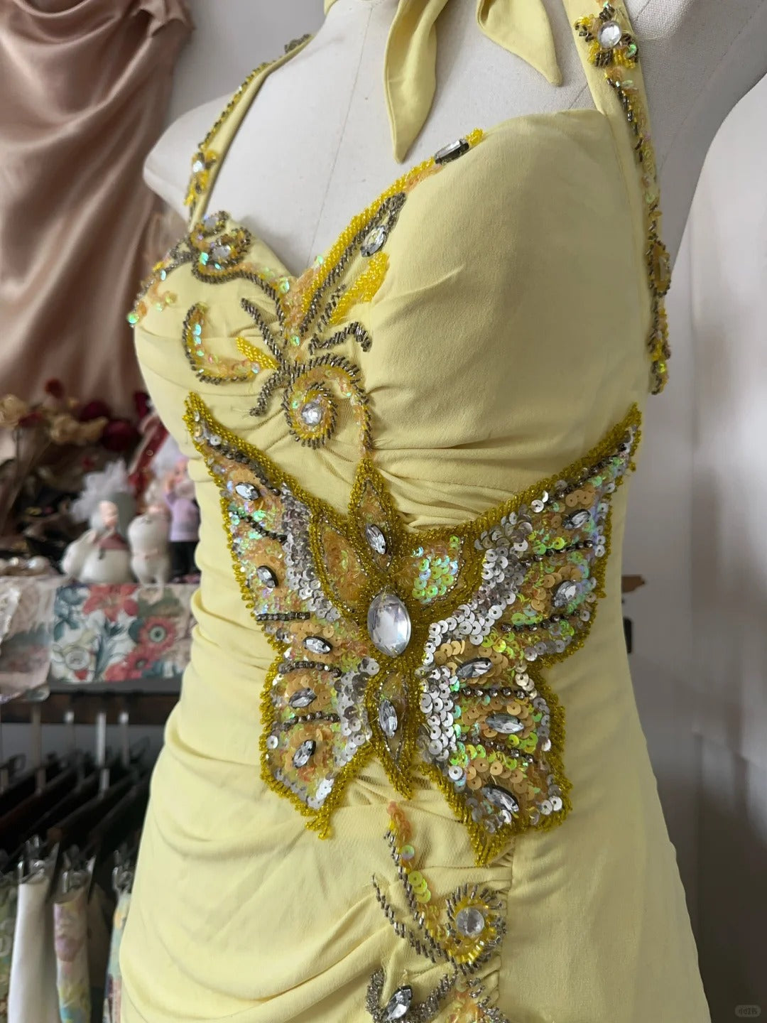 Yellow Halter Mermaid Long Prom Gown Evening Dress fg7398