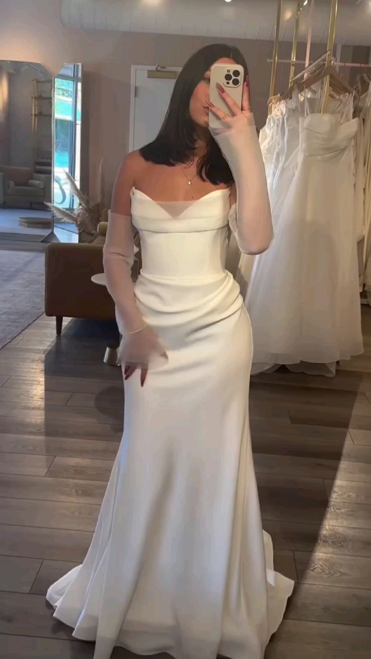 White Strapless Mermaid Long Wedding Dress fg7314