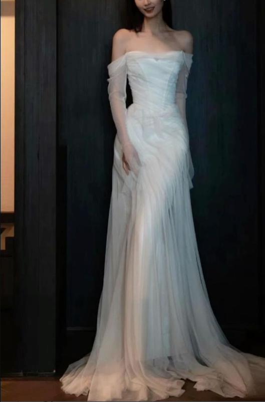 Stunning Mermaid Long Off Shoulder Tulle Wedding Dresses fg7296