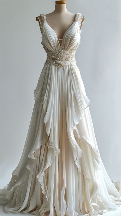 Ivory Beaded A-line Evening Gown Long Evening Party Prom Dresses Wedding Dresses fg7302