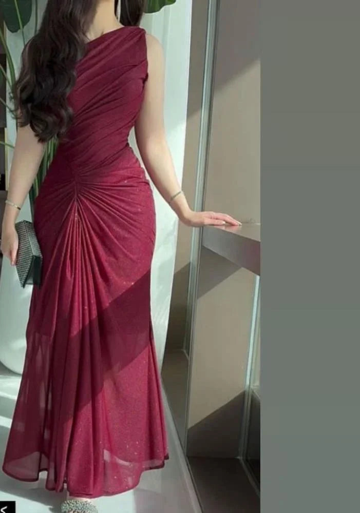 Burgundy Shiny One Shoulder Long Party Dress Evening Dress Prom Dresses fg7825