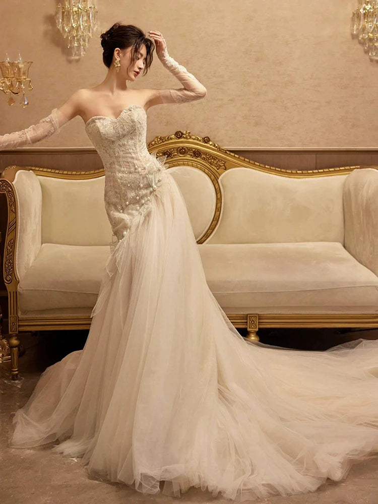 Sexy Mermaid Long Wedding Dress Evening Party Dresses fg7702