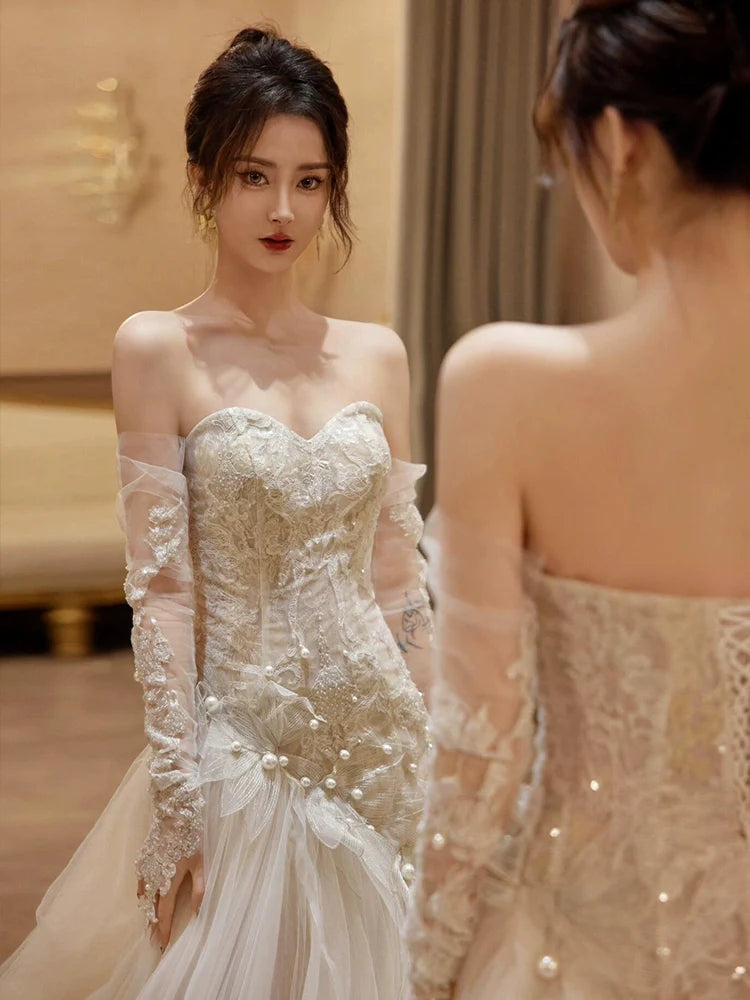 Sexy Mermaid Long Wedding Dress Evening Party Dresses fg7702
