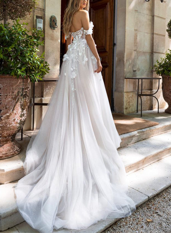 Vintage Lace Wedding Dress Off-Shoulder Appliques Bridal Dress fg7443