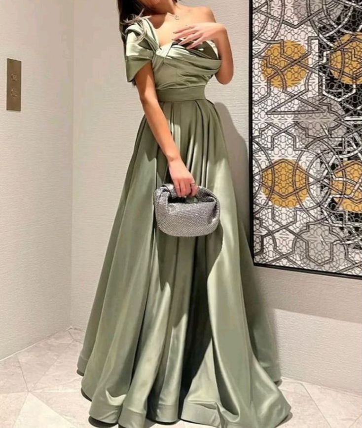 A Line Off Shoulder Sage Green Prom Dress Evening Formal Party Gowns fg7447