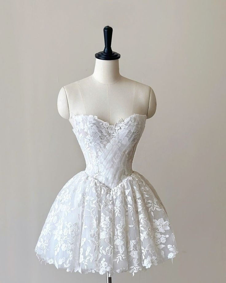 A Line White Short Wedding Dress Homecoming Dress Short Party Dress fg7686