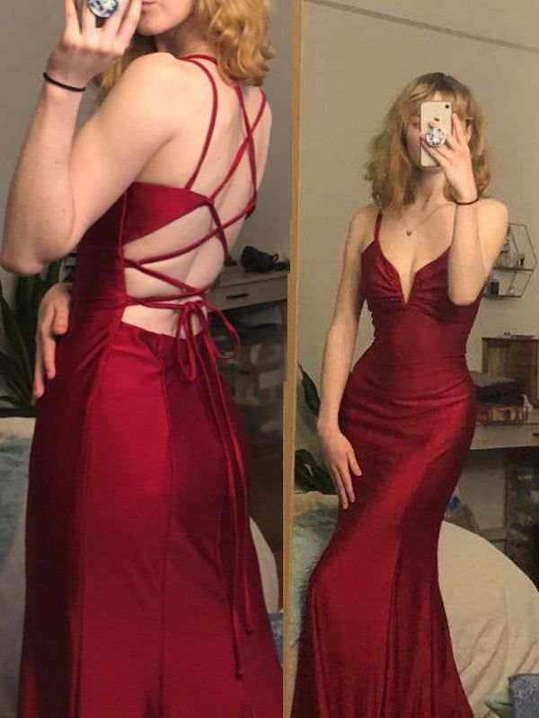 mermaid long prom dress v-neck tight simple prom dress fg7648