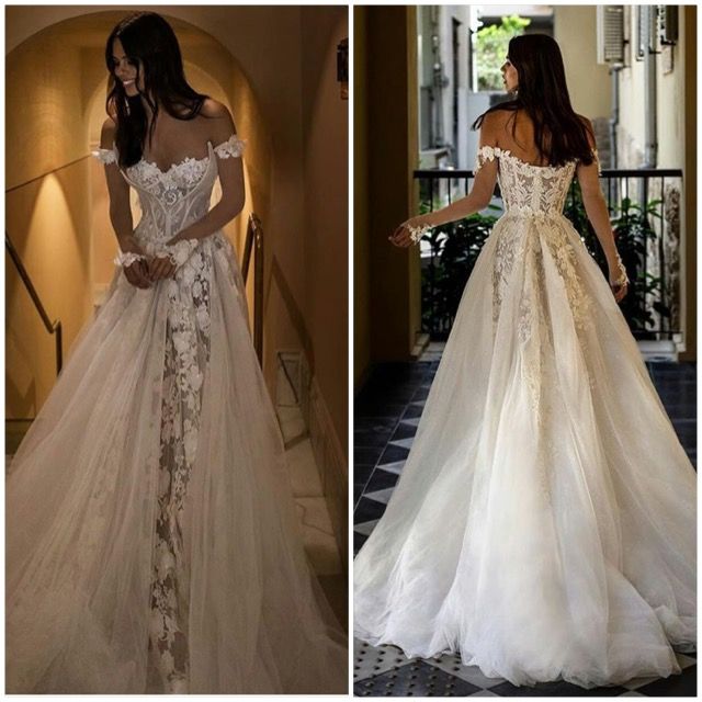 off the shoulder sweetheart applique lace long sleeves long wedding dress fg7502