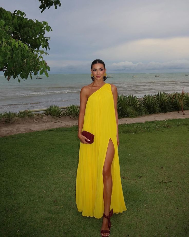 Yellow Chiffon Long Prom Dress, Evening Dress fg6786