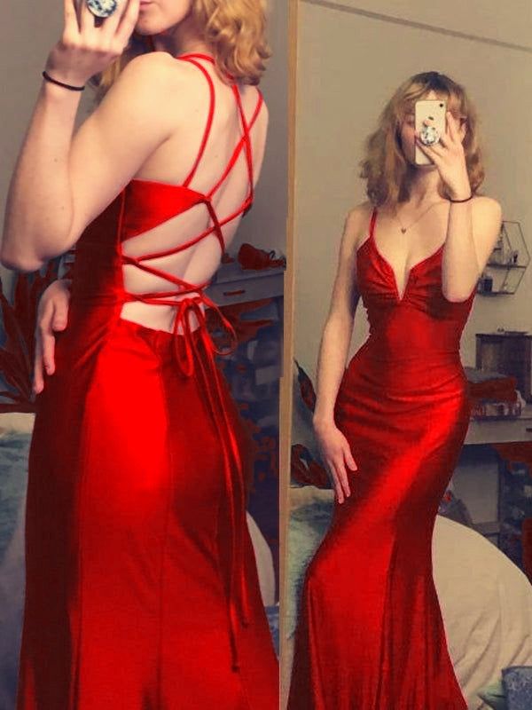 mermaid long prom dress v-neck tight simple prom dress fg7648