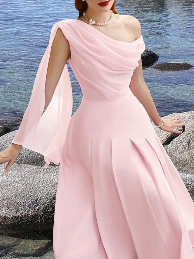 A-Line Cocktail Dresses Elegant Dress Wedding Guest Tea Length Sleeveless Cowl Neck Chiffon Prom Party Dress fg7773