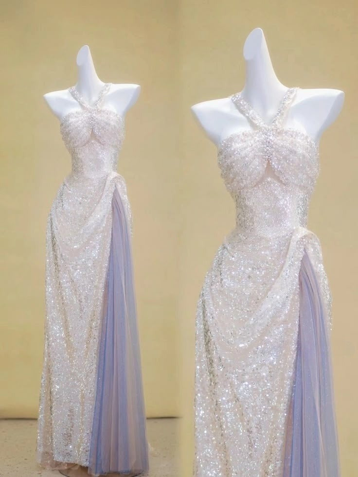 A Line Sequin Halter prom dress Formal Evening Dress fg7627