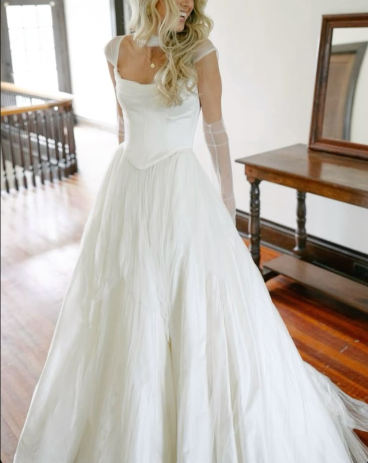 White Long Tulle Wedding Dress Bridal Gown With Gloves fg7487