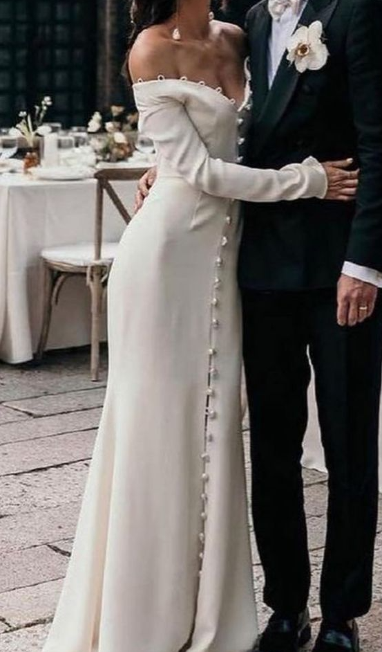 Elegant Off White Unique Wedding Dress Long Bridal Gown fg7557