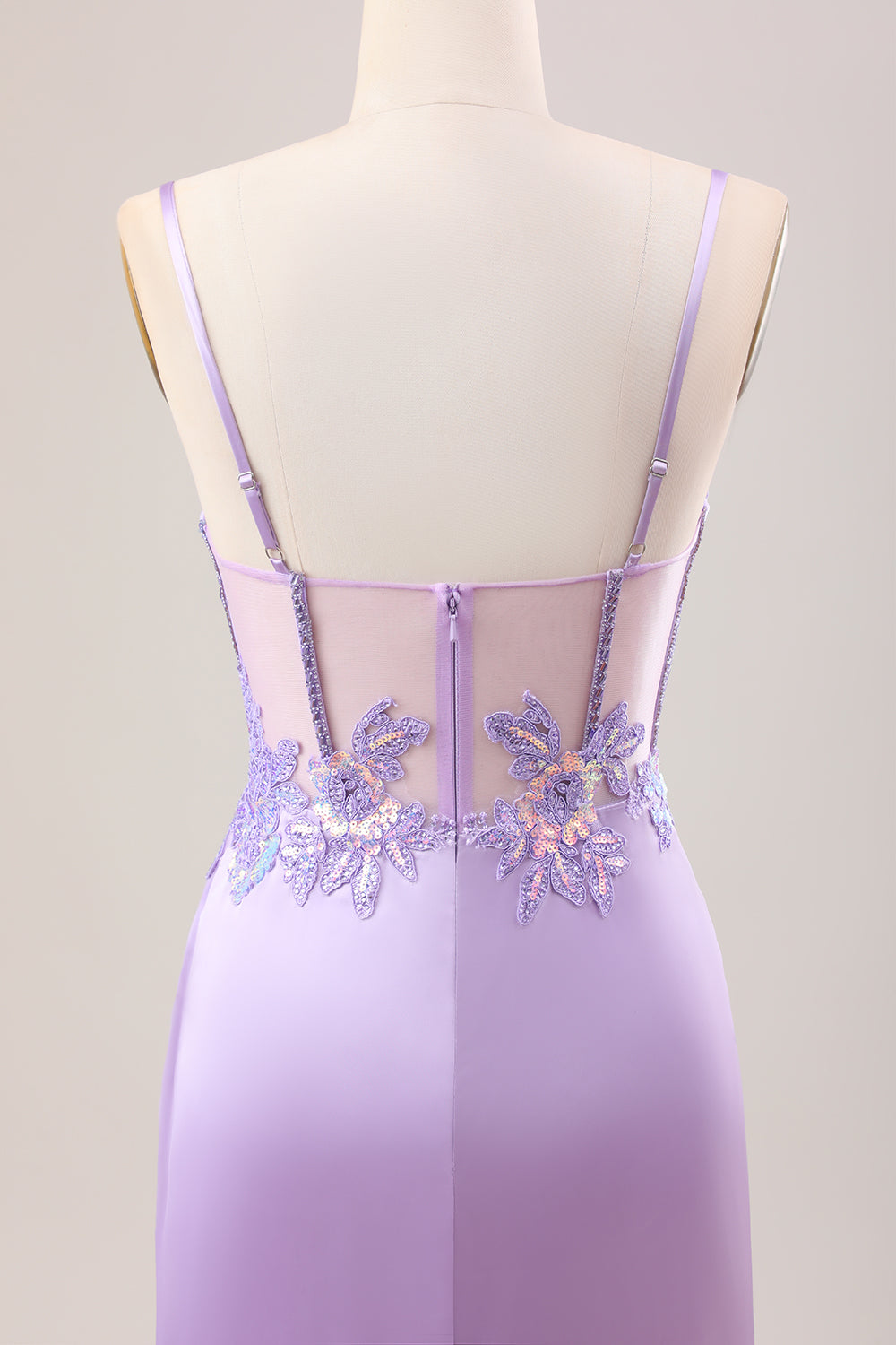 Stylish Sage Mermaid Pleated Sequin Corset Long Prom Dress With High Slit
