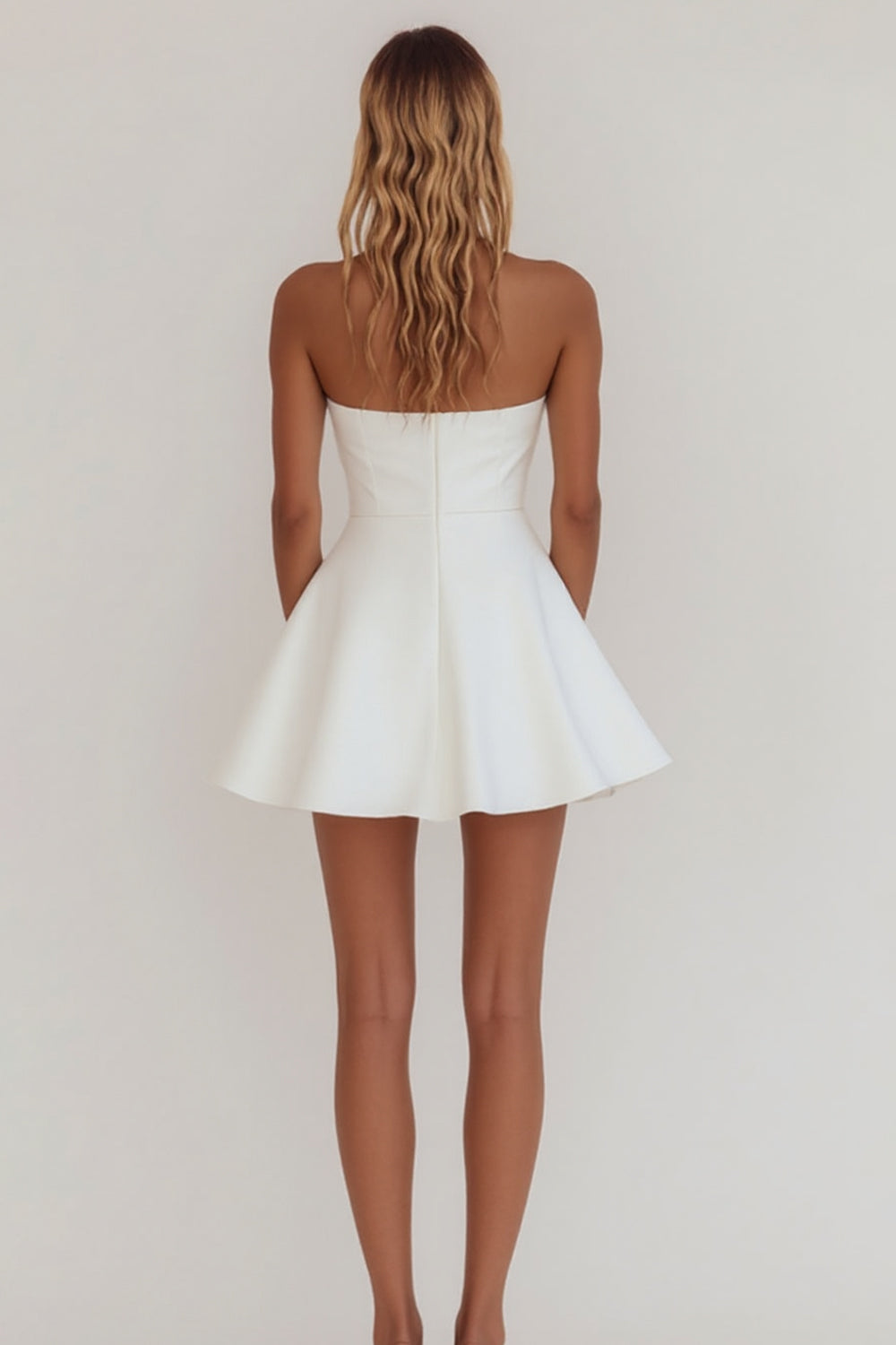 Simple A-Line Strapless Little White Graduation Dress