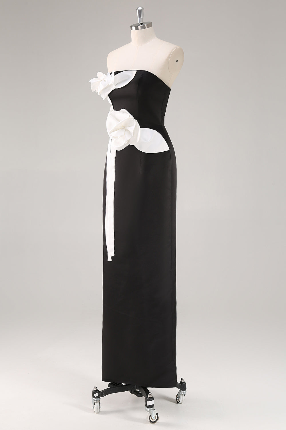 Black Sheath Strapless Wedding Guest Dress with 3D Flowers