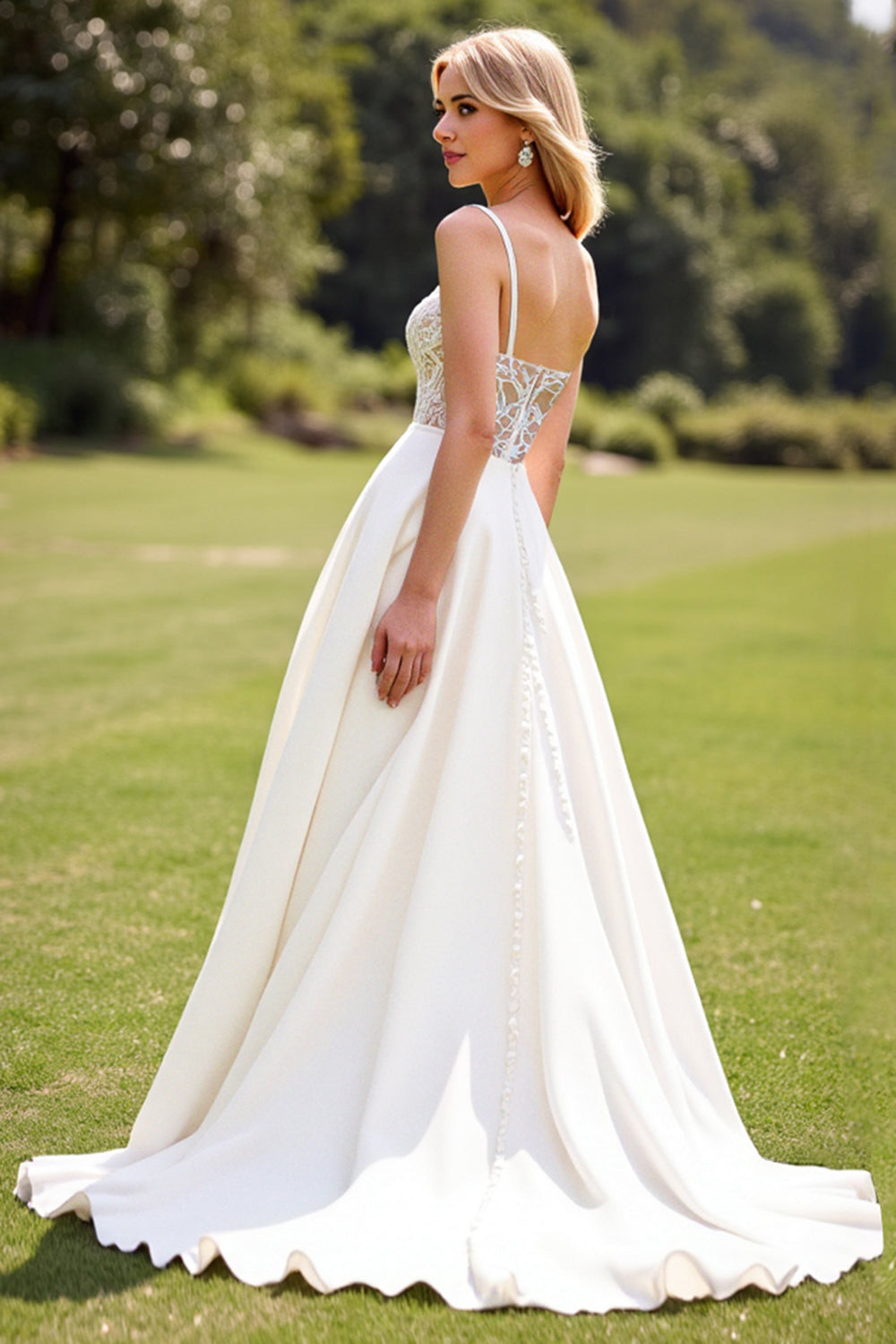 Lace Ivory A Line Spaghetti Straps Wedding Dress