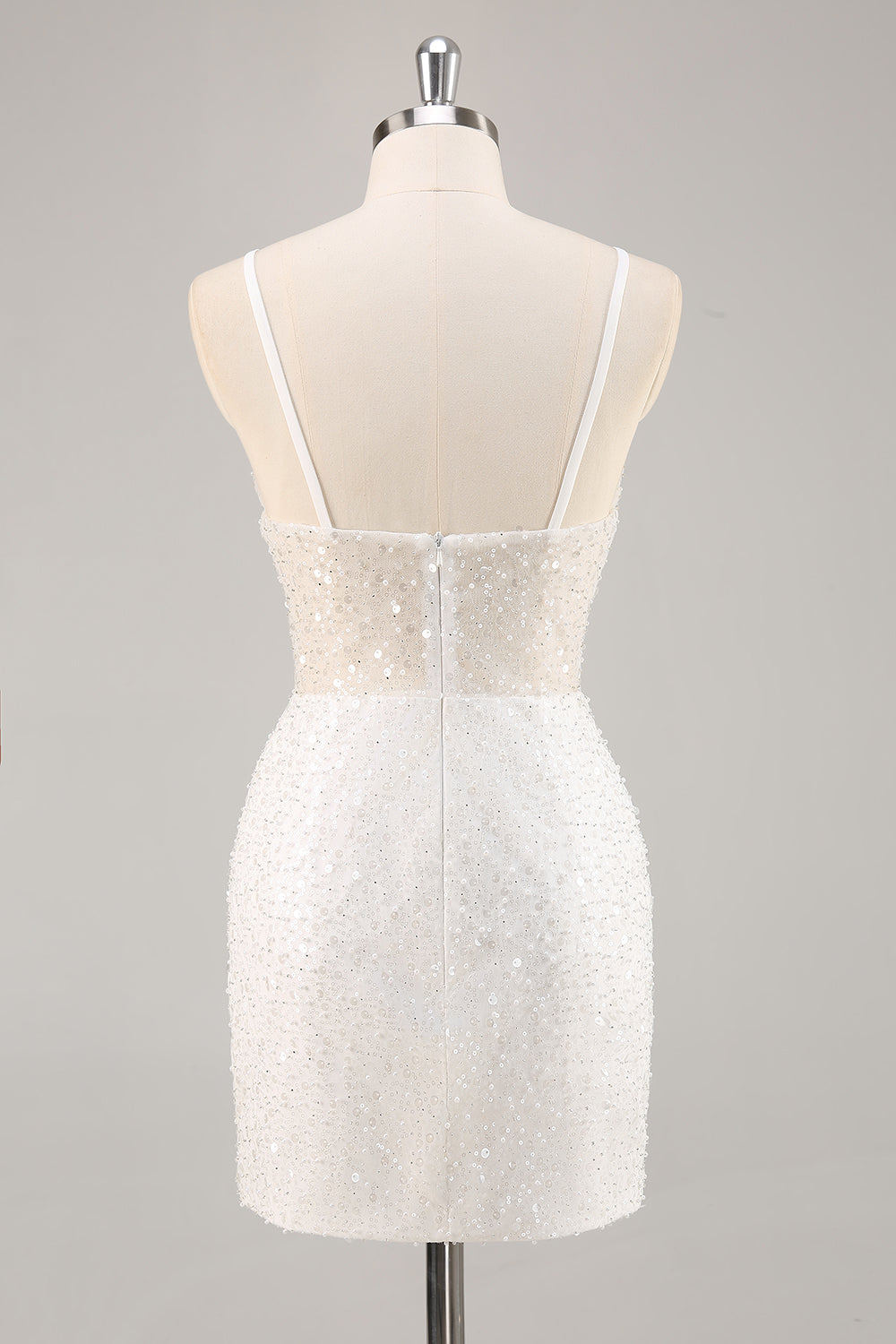 Sparkly White Sequins Bodycon Spaghetti Straps Graduation Dress