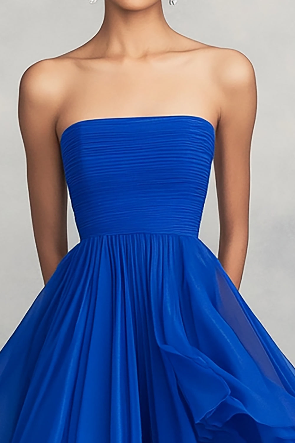 A Line Royal Blue Strapless Pleated Formal Dress