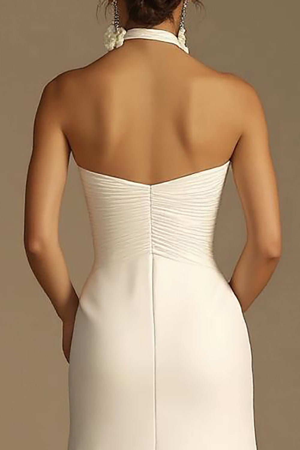 White Halter Ruched Satin Mermaid Wedding Dress