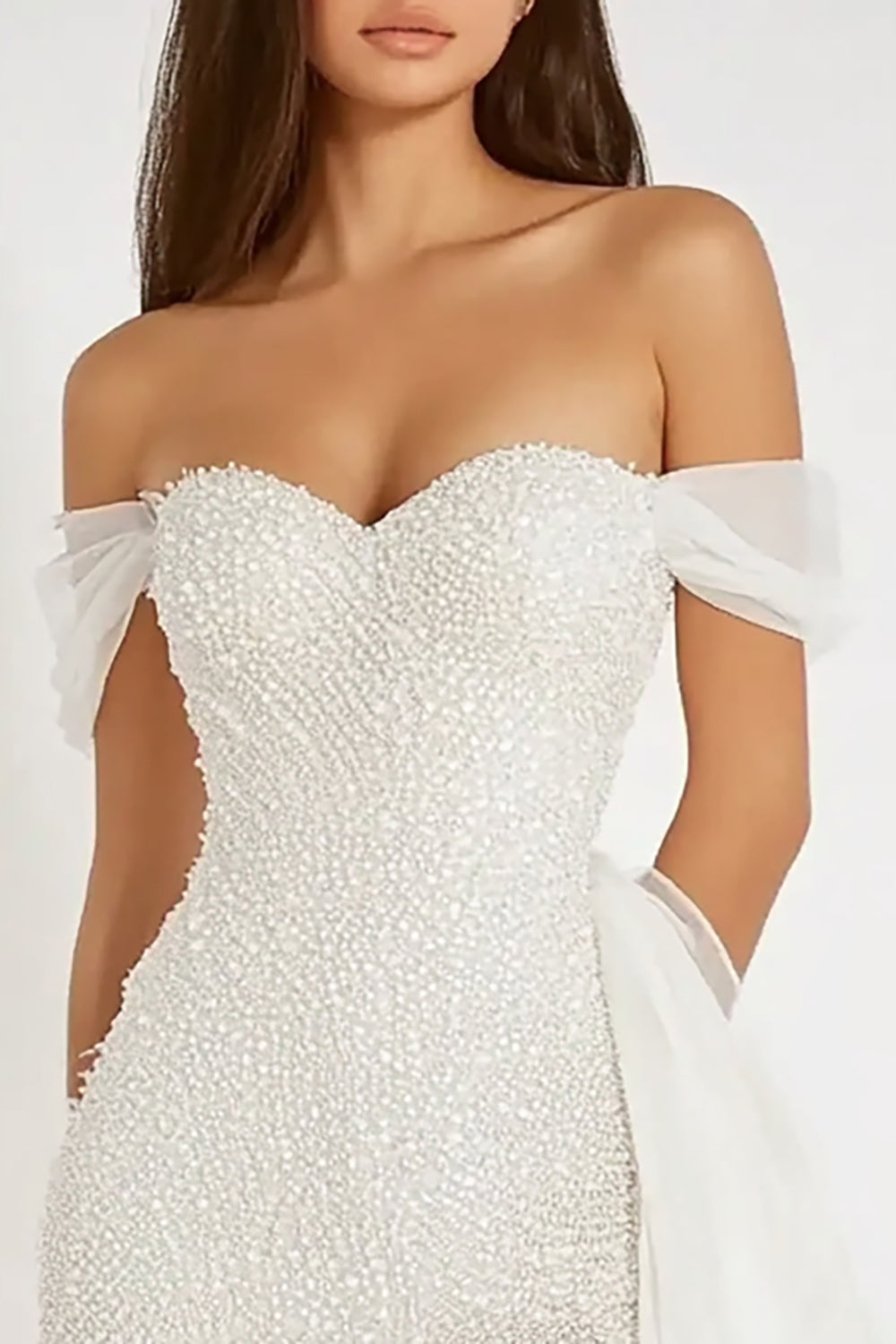 Sparkly White Bodycon Off the Shoulder Graduation Dress