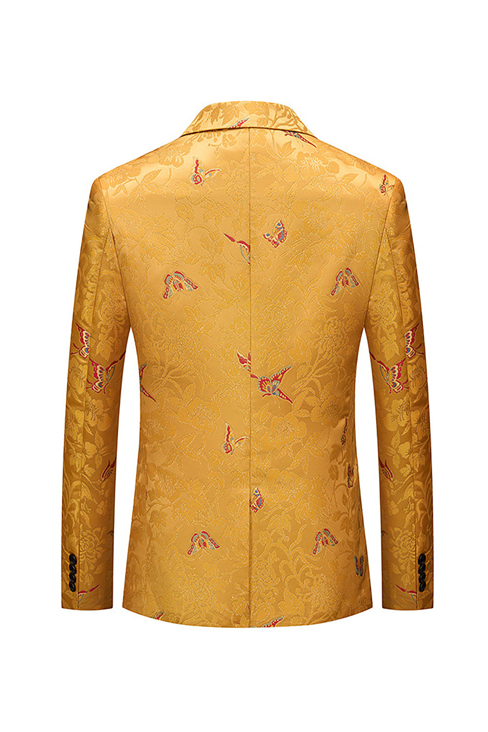 Yellow Notched Lapel Floral One Button Men's Blazer