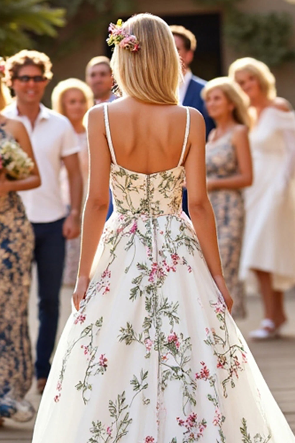A Line White Sweep Train Wedding Dress with Embroidery