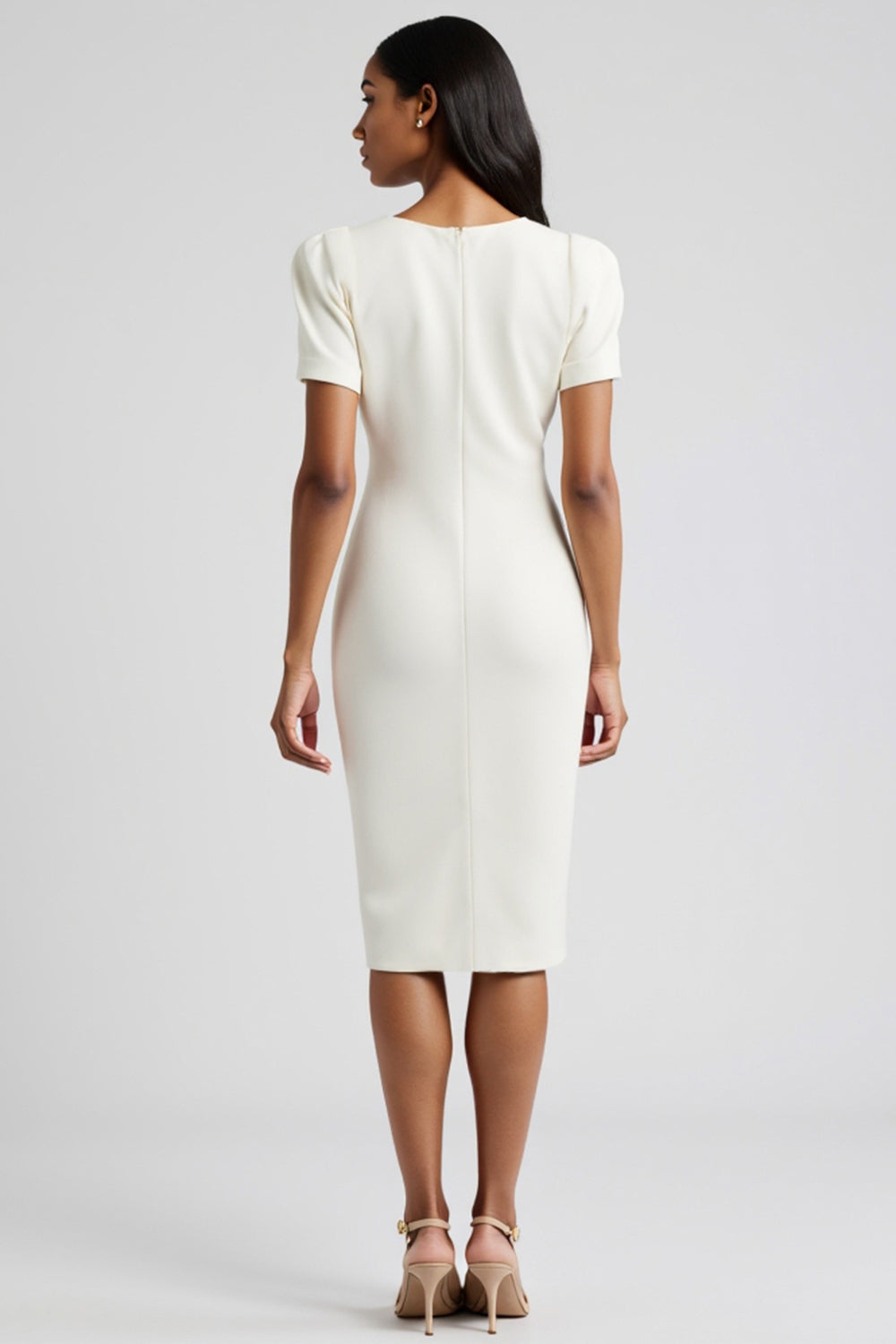 White Bodycon Work Dress with Buttons