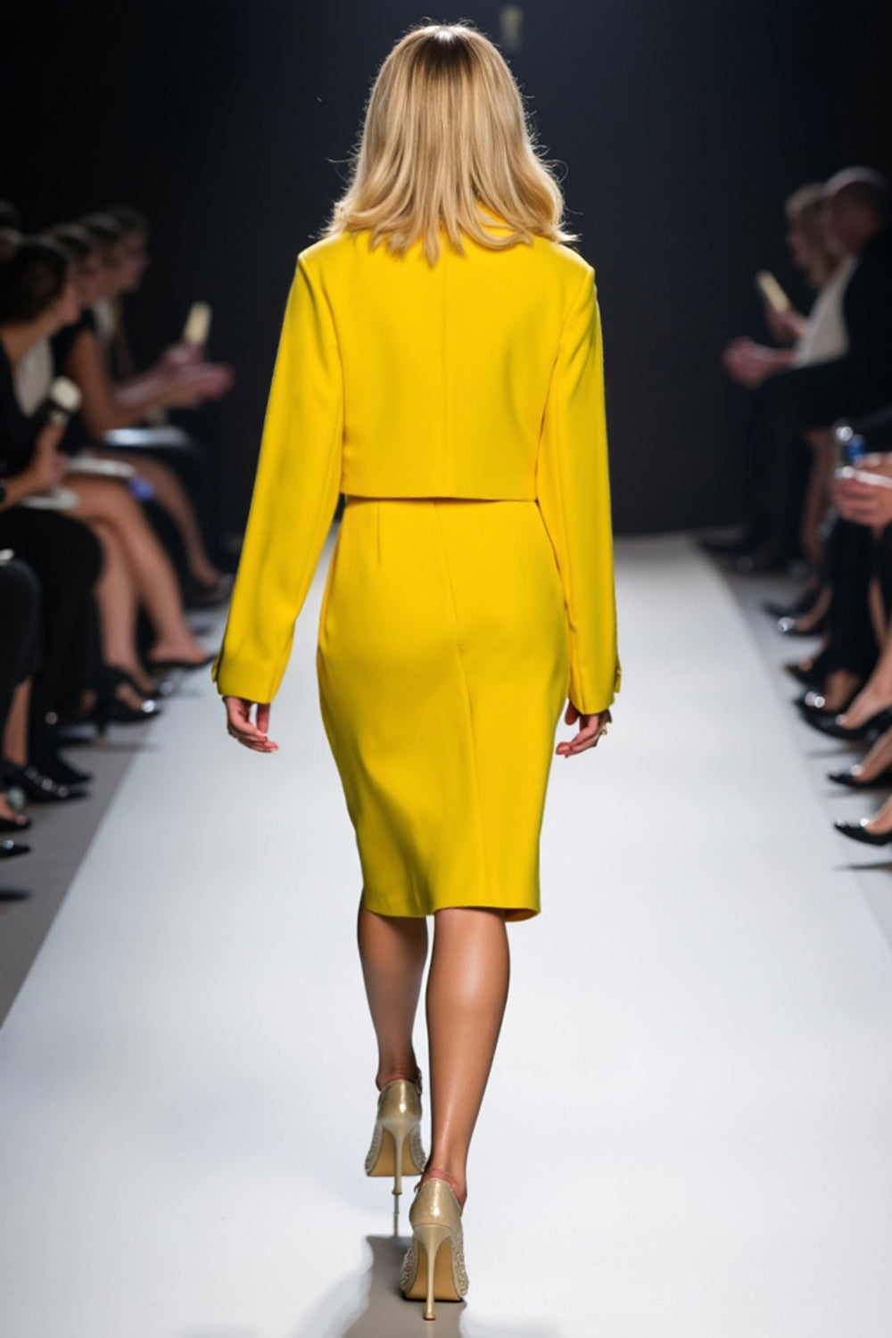 Yellow Notched Lapel Sheath Two-piece Work Dress