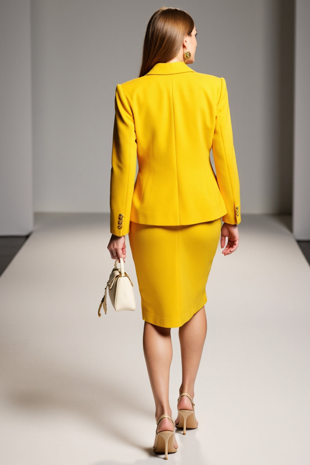 Yellow Sheath 2 Piece Notched Lapel Work Dress