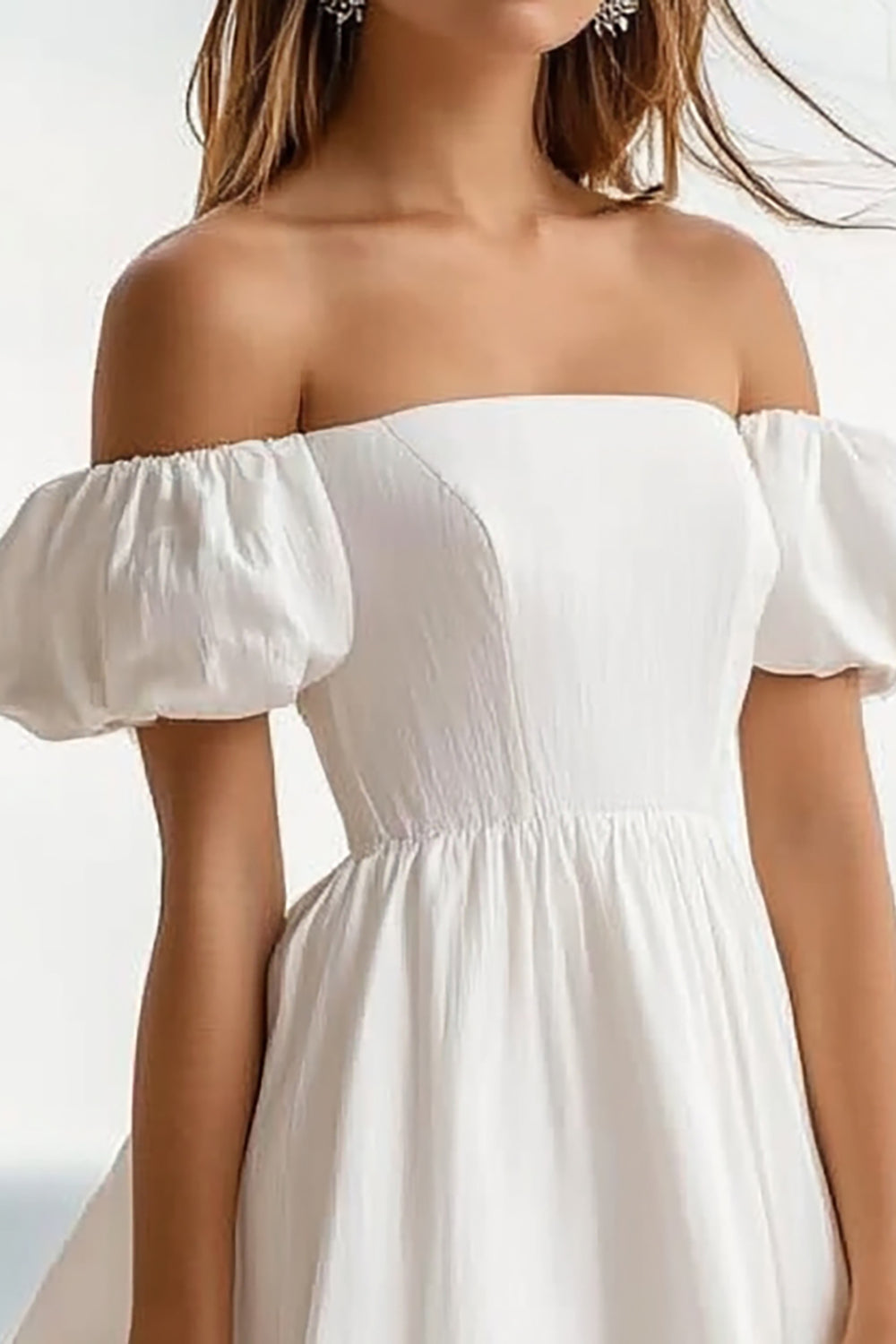 A Line White Off The Shoulder Short Graduation Dress