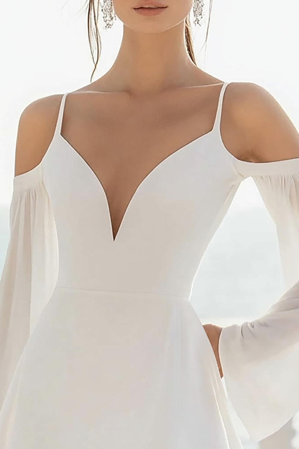 A Line White Cold Shoulder Graduation Dress