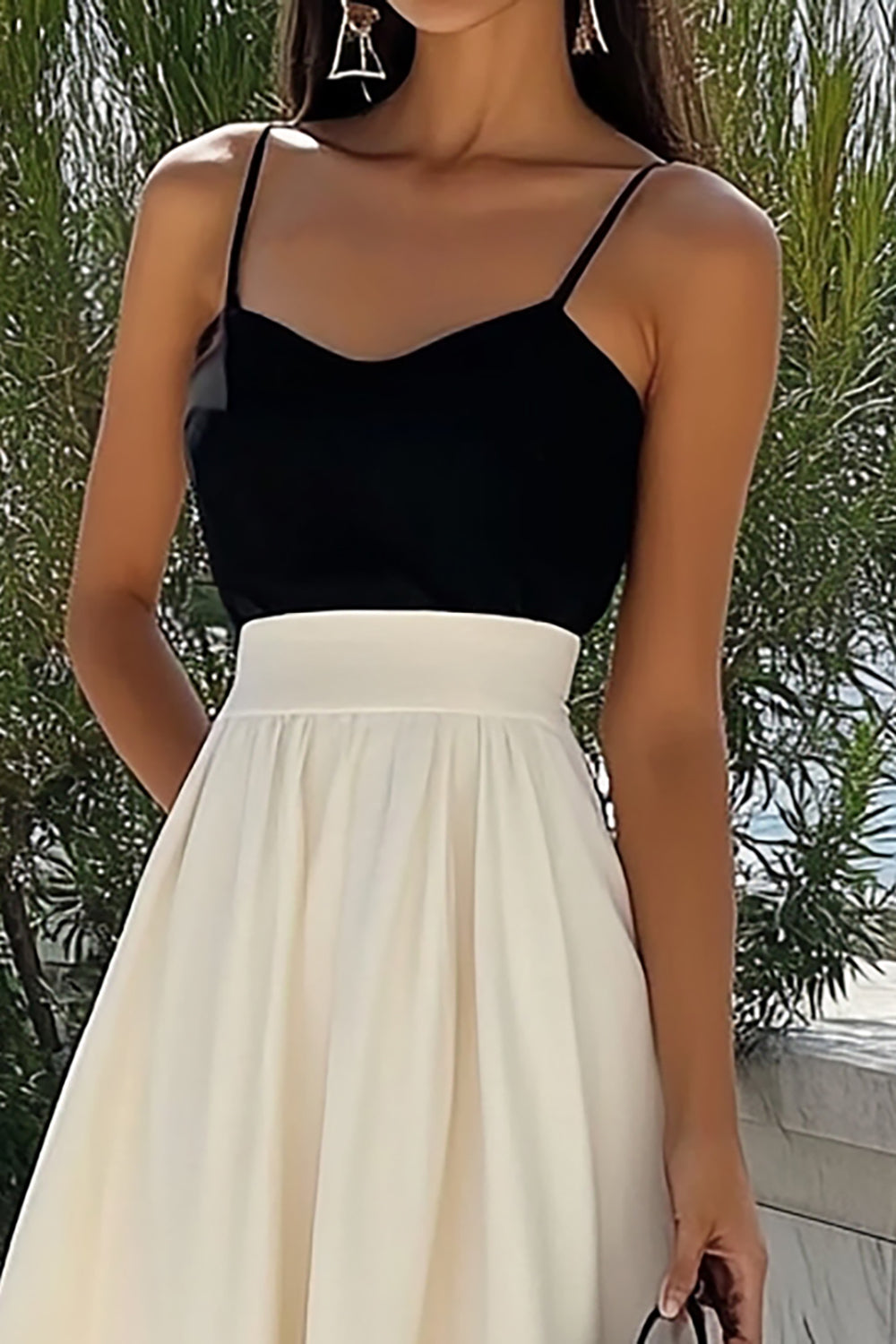 A Line Black And Ivory Spaghetti Straps Satin Summer Dress