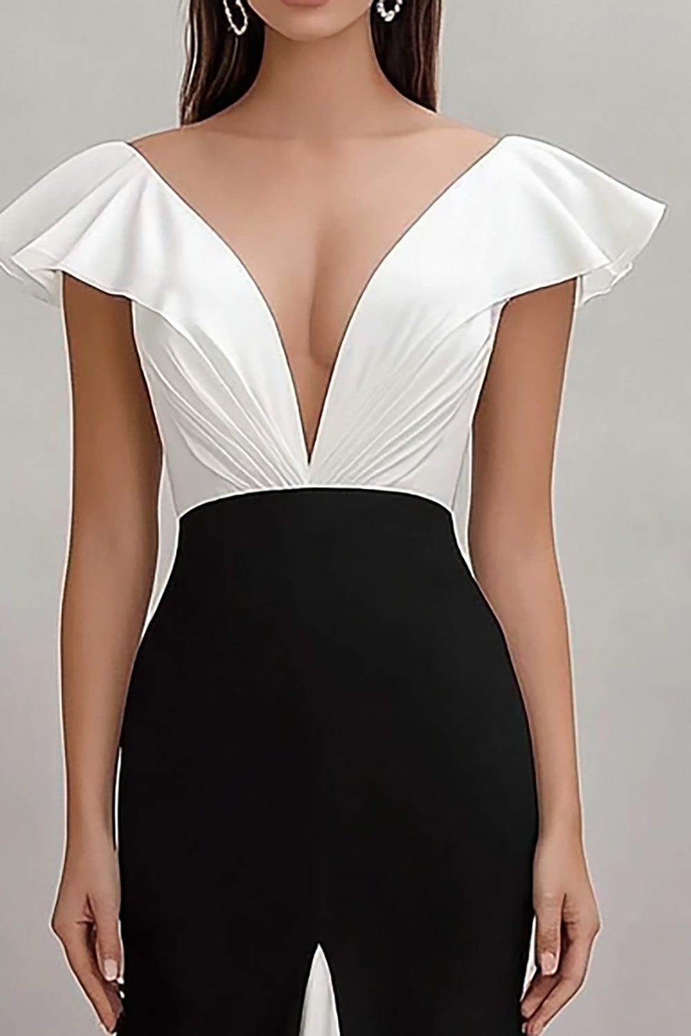 A Line Ruffled Black Tie Dress with Cap Sleeves