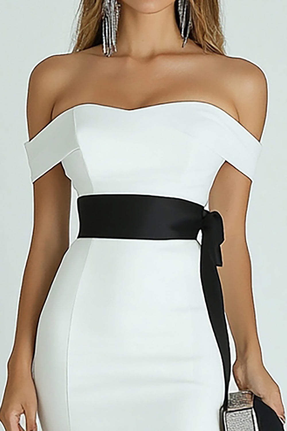 White and Black Satin Bodycon Asymmetrcial Graduation Dress