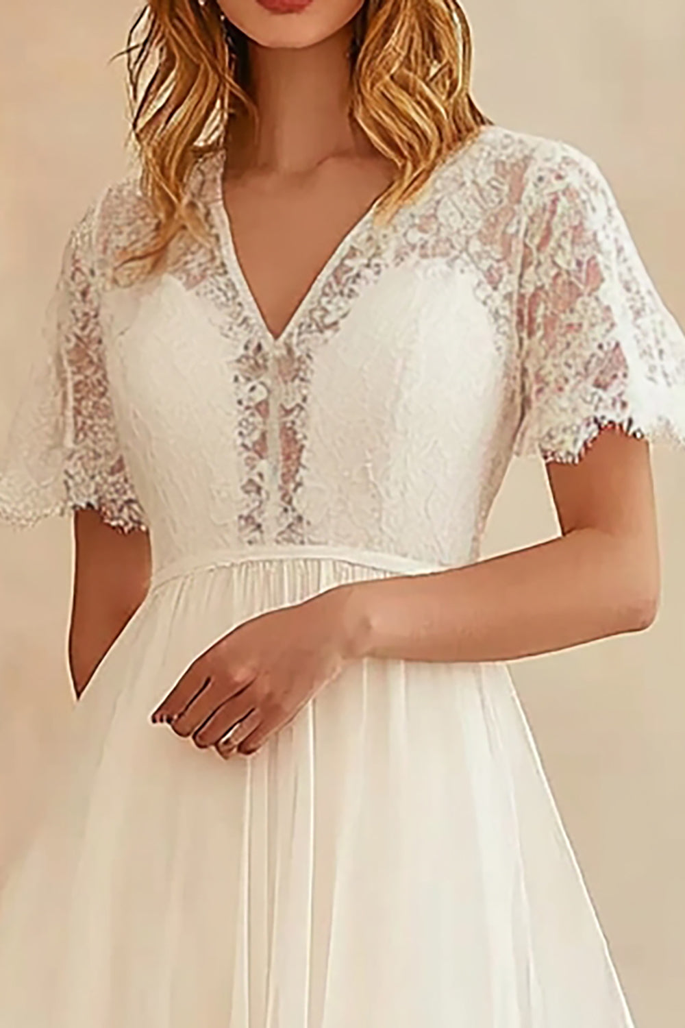 A Line Ivory Chiffon Midi Graduation Dress