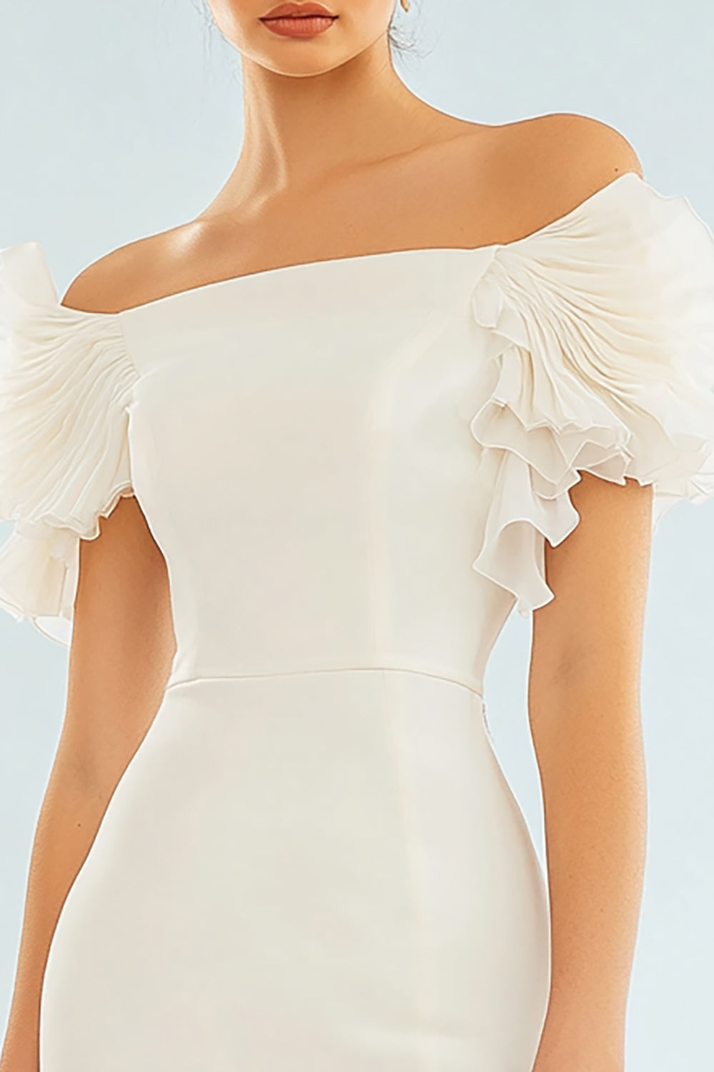 Stylish Ivory Off The Shoulder Bodycon Graduation Dress