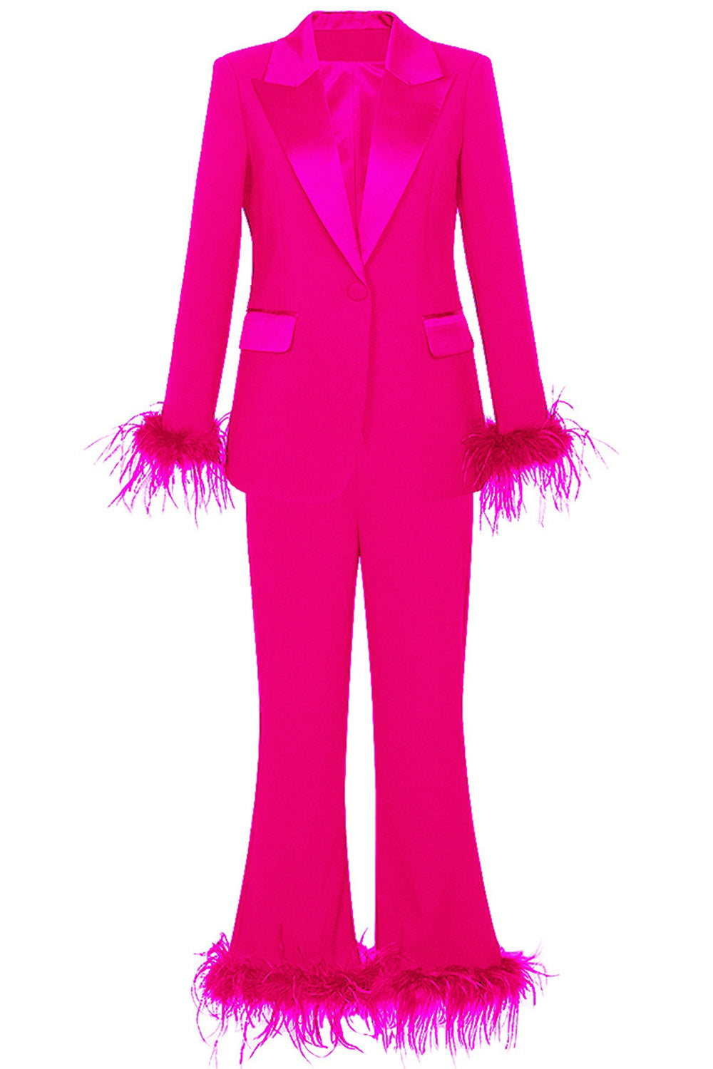 Fuchsia 2-Piece Peak Lapel Women Prom Suits with Feather