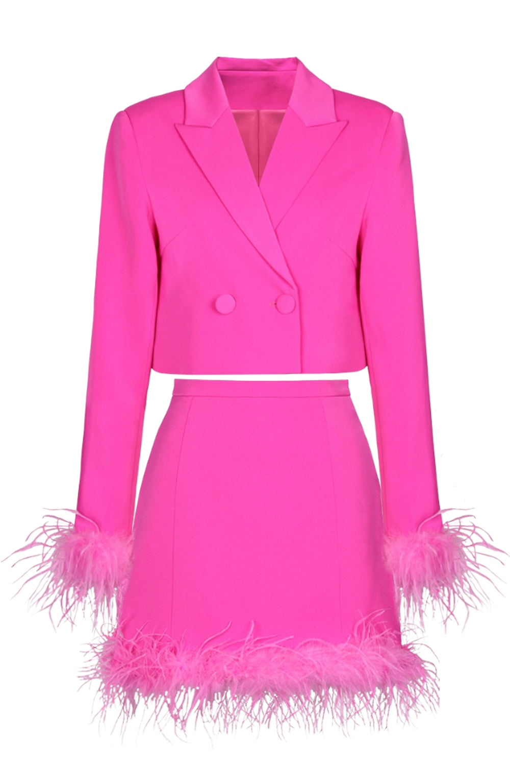 Black 2-Piece Peak Lapel Short Women Prom Suits with Feather
