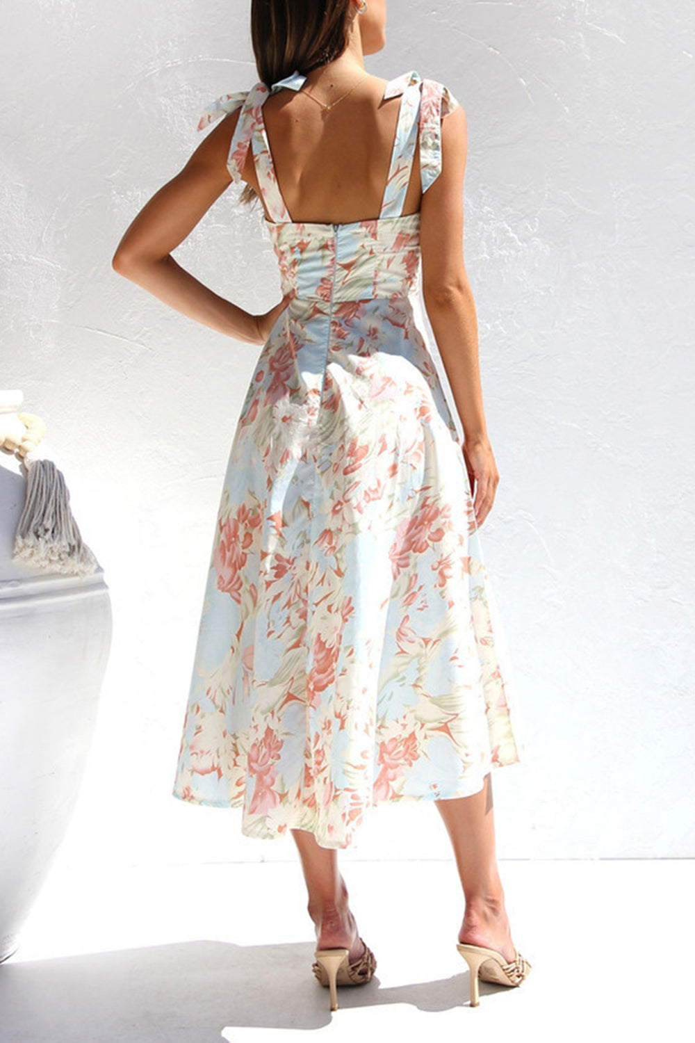 Yellow Blue Flower A Line Long Summer Dress