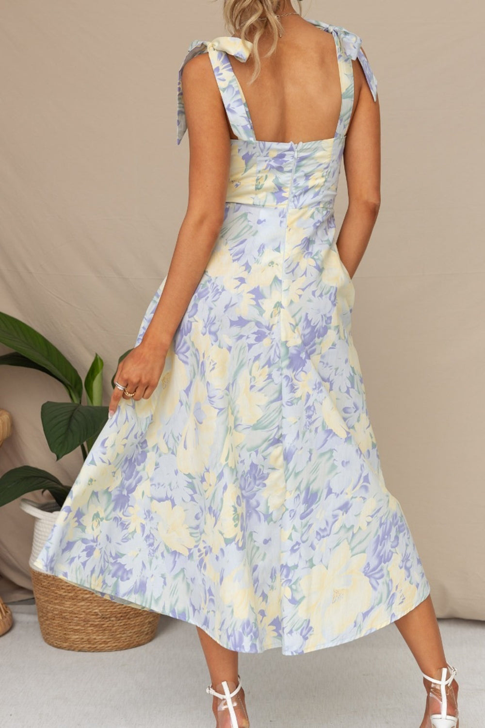 Yellow Blue Flower A Line Long Summer Dress