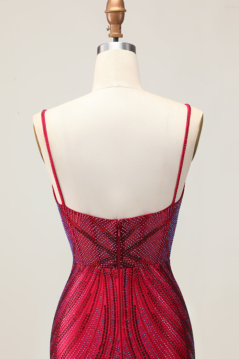 Sparkly Burgundy Bodycon Spaghetti Straps Short Homecoming Dress with Beading