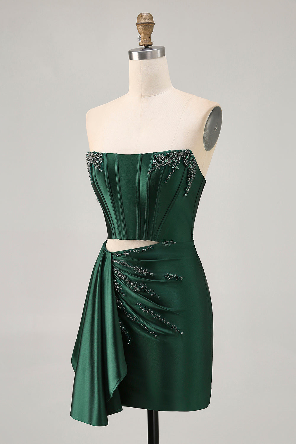 Corset Dark Green Strapless Beaded Bodycon Homecoming Dress
