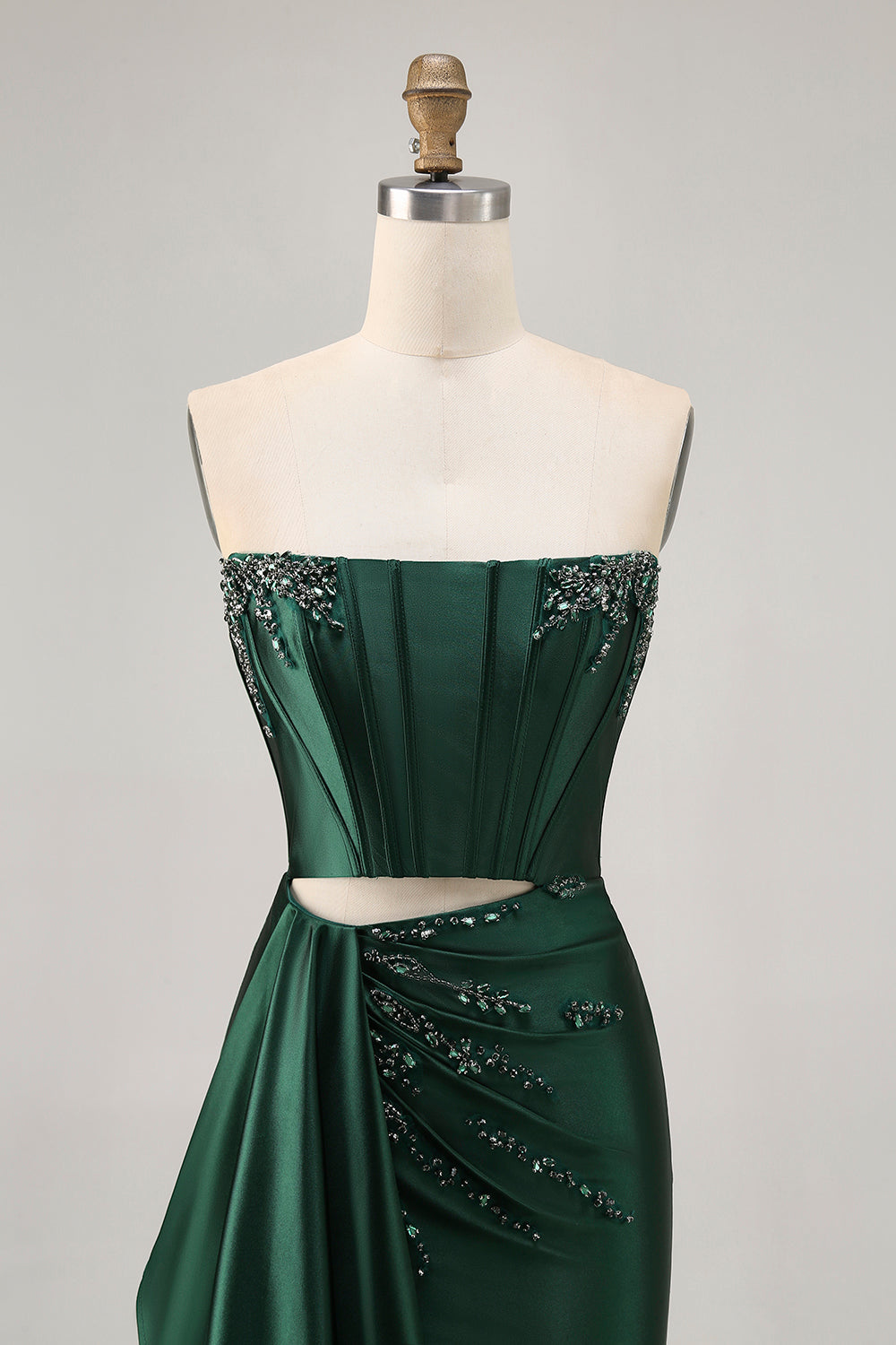 Corset Dark Green Strapless Beaded Bodycon Homecoming Dress