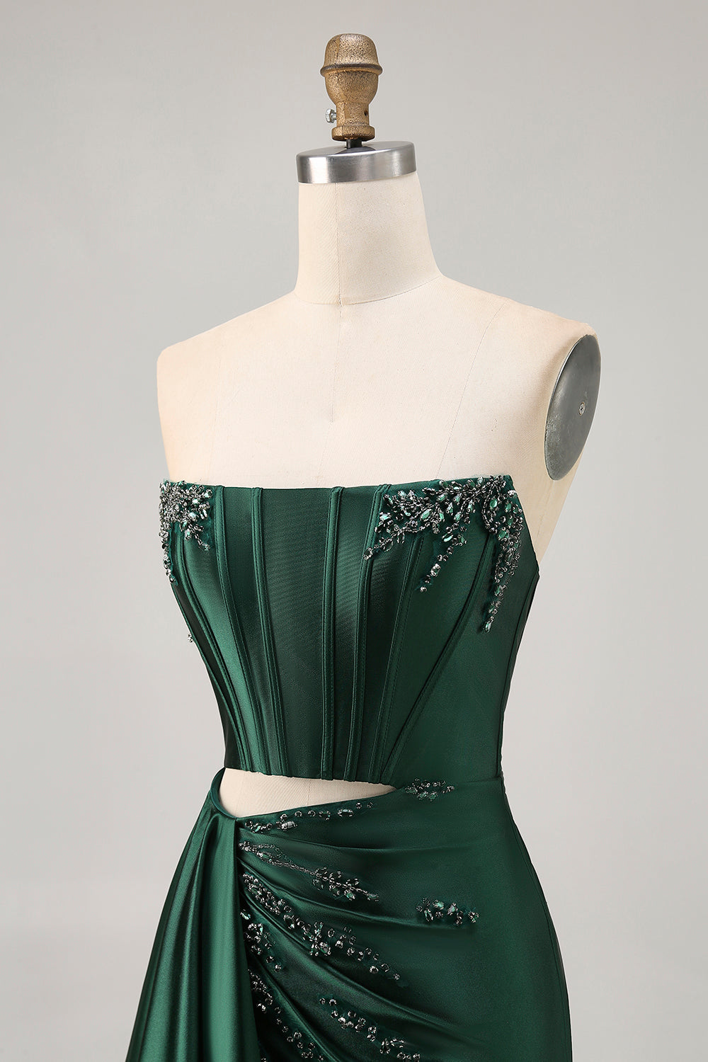 Corset Dark Green Strapless Beaded Bodycon Homecoming Dress