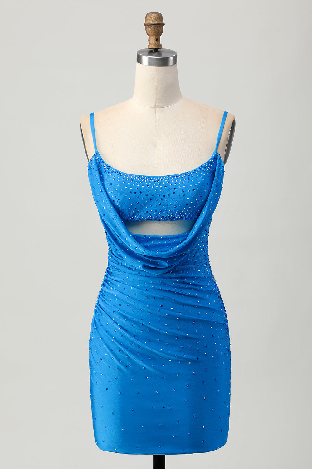 Sparkly Blue Bodycon Cut Out Short Homecoming Dress with Beading