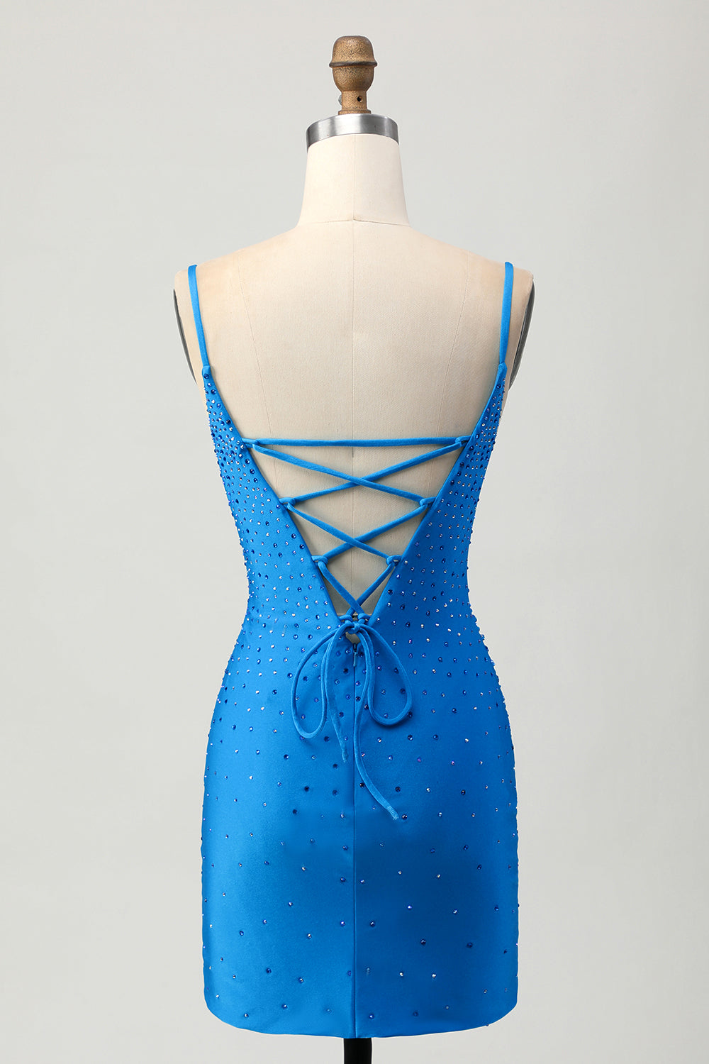 Sparkly Blue Bodycon Cut Out Short Homecoming Dress with Beading