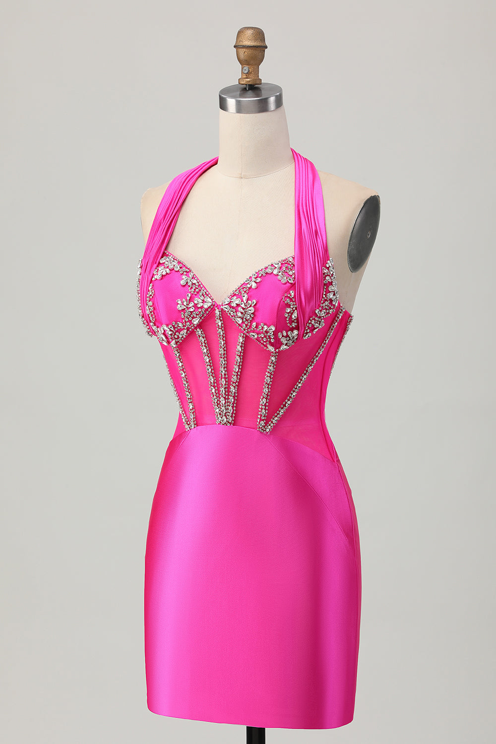 Royal Blue Bodycon Halter Backless Satin Homecoming Dress with Rhinestones